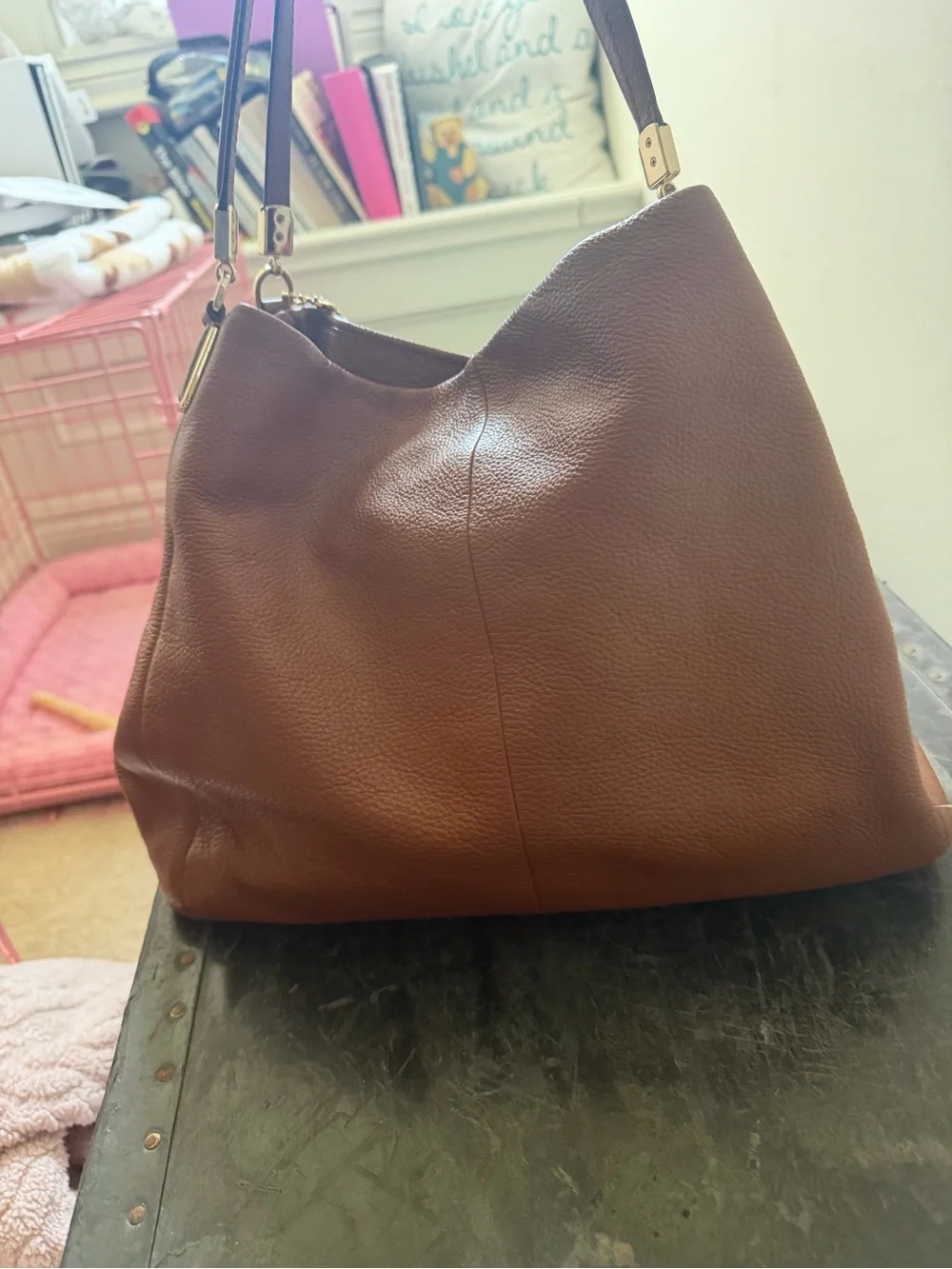 Coach Brown Pebbled Edie Leather Double-Handle Shoulder Bag